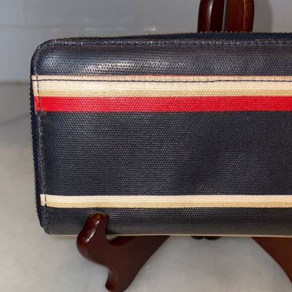 Kate Spade Wallet Leather Multicolor Striped Canvas Full Zip Continental Wallet - Picture 5 of 16